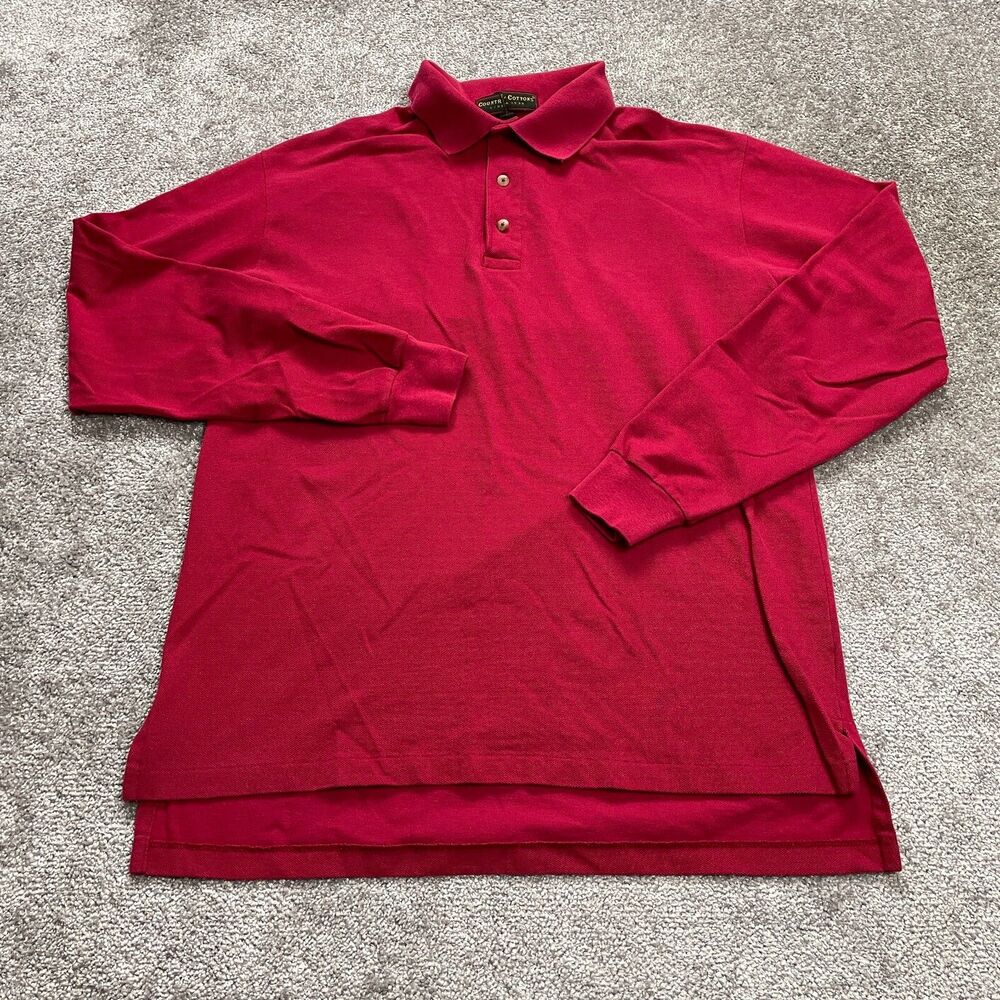 Country Cottons Polo Shirt Mens Large Red Long Sleeve Rugby Golf Preppy Solid